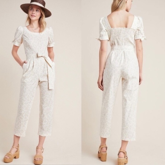 Gal Meets Glam Pants - Gal Meets Glam by Anthropologie Women Iris Jumpsuit Cropped Floral Cream Sz 12